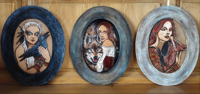 Tableau Animal totem, ovale en cuir, 3 motifs uniques