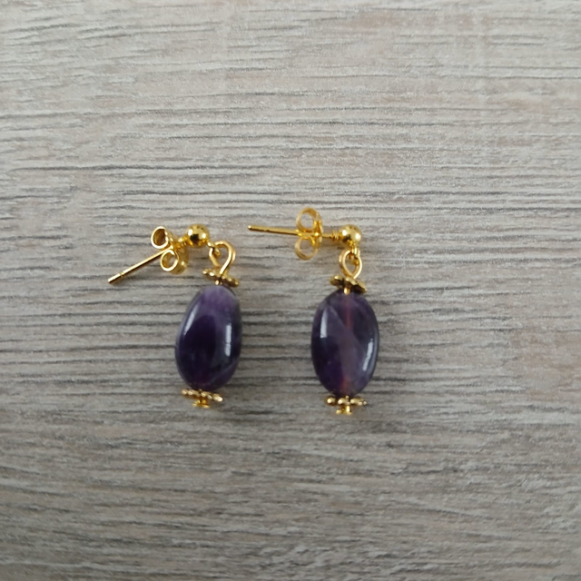 Oorbellen – Amethist – goudkleurig RVS (1.272)