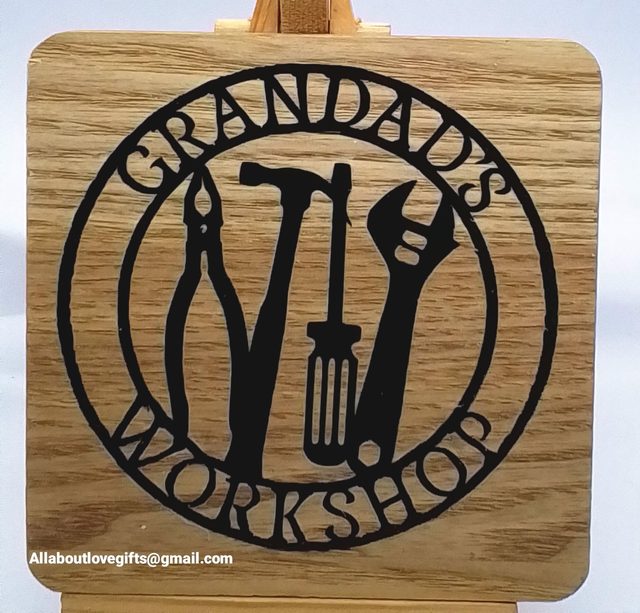 Grandad Hand Decorated Wooden Coaster.