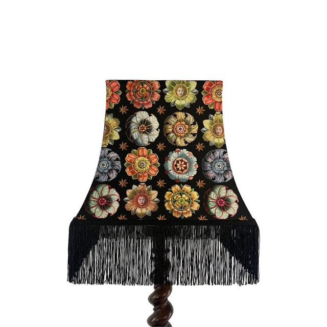 Abat jour pagode avec franges Rosaces