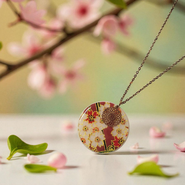 Collier acier inoxydable motifs japonais marron