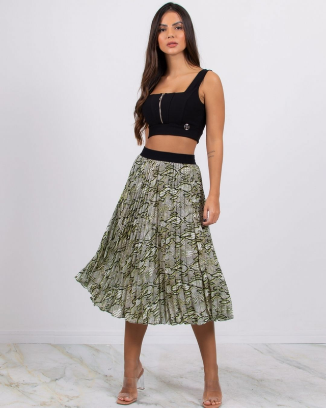 Saia Miss Misses Plissada Chiffon Cobra