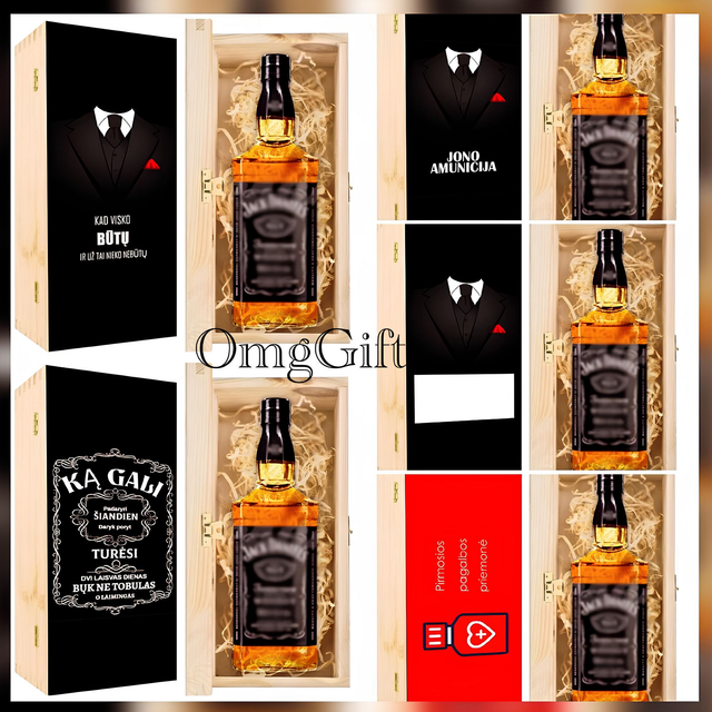 Medinė dėžutė konjako ar viskio buteliui