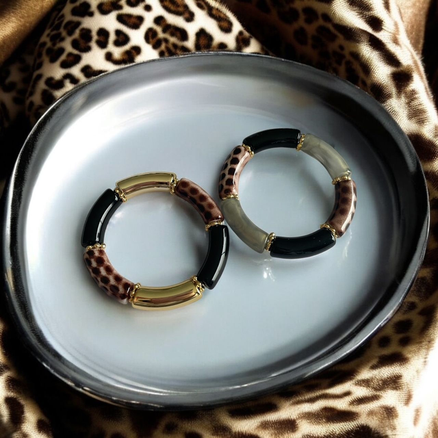 Bracelets acryliques léopard noir