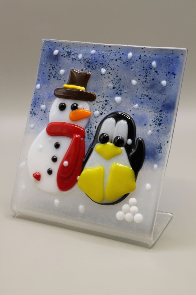 Frosty the Snowman &amp; Penguin Free standing Suncatcher
