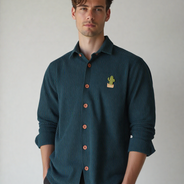 Emerald Crochet Cactus Corduroy Shirt — Limited Edition