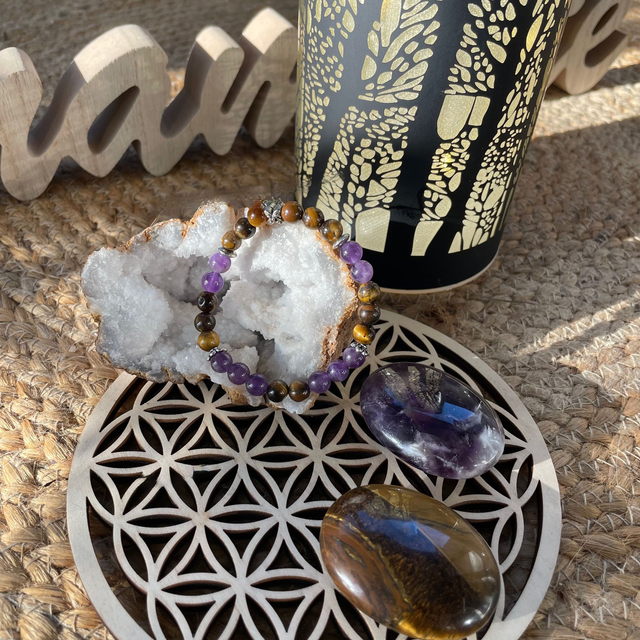 🐅🔮 Bracelet en Oeil de tigre et Améthyste