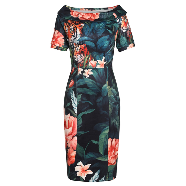Valerie  Off-the-Shoulder Vintage Dress in Black Forest Print