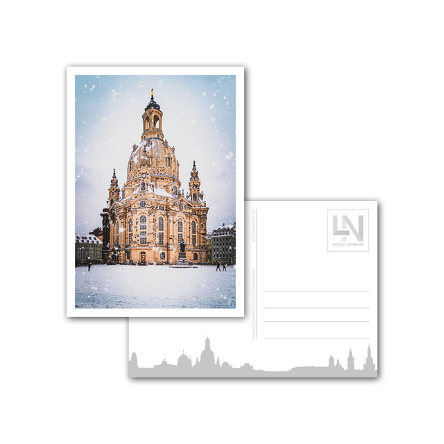 Dresden - Frauenkirche im Schneegestöber - Postkarte