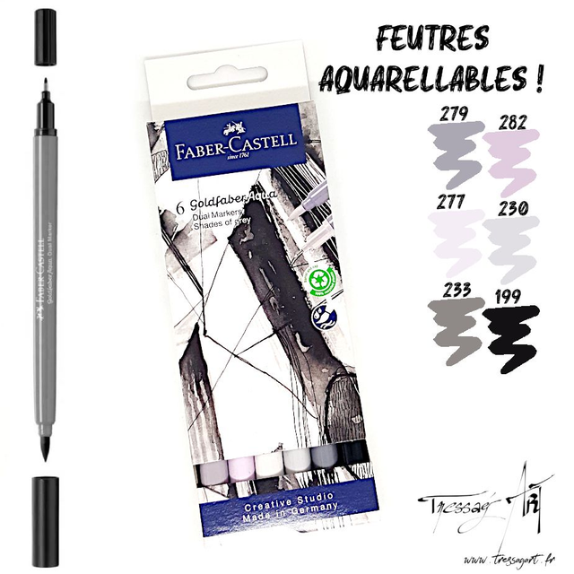 FABER CASTELL - 6 FEUTRES DOUBLE POINTE GOLDFABER AQUA GRAY - FB100