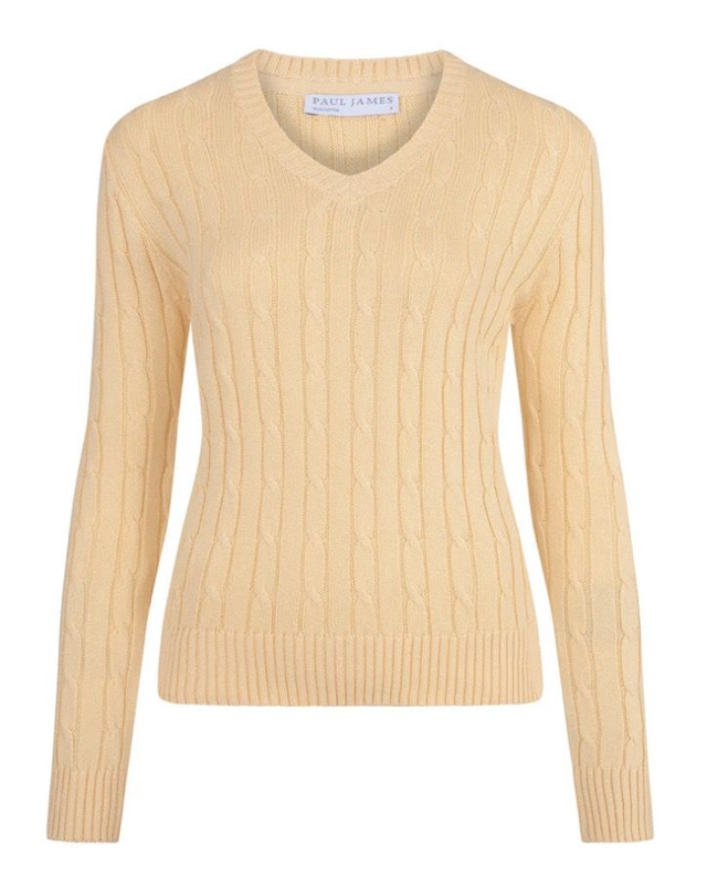 100% Cotton Cable V Neck Jumper