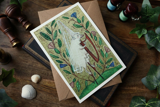 Carte postale médiévale- Princesse – Aquarelle &amp; dorures à la main – 10,5x15 cm avec enveloppe  