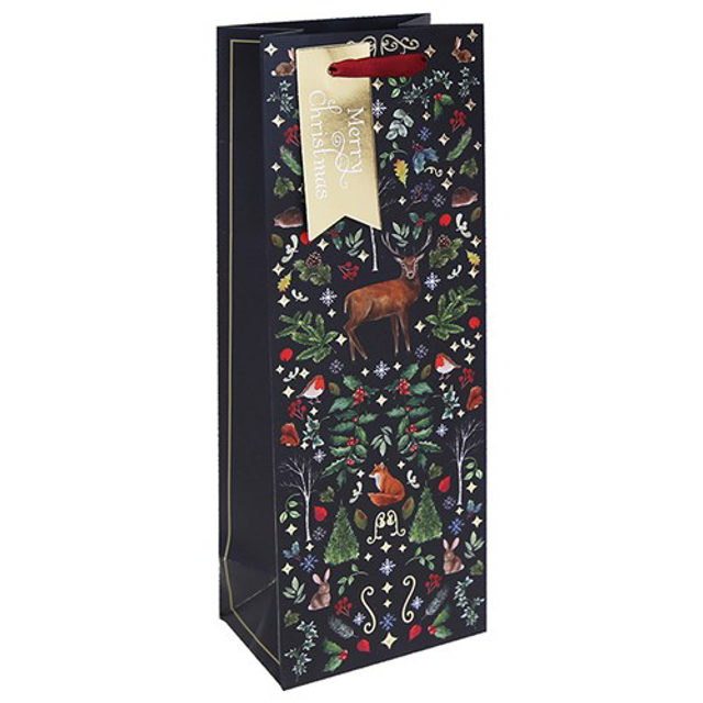 Gift Wrap Navy &amp; Foliage Gift Bag Wine