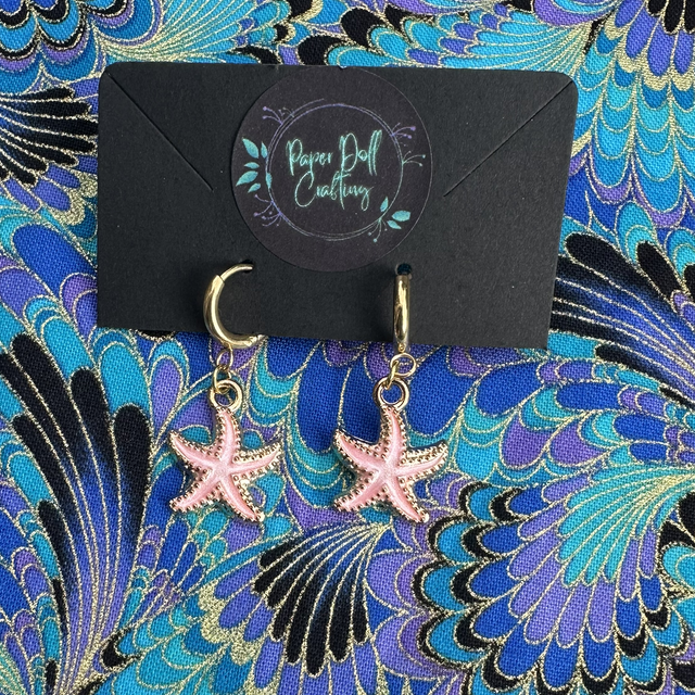 Pale Pink Gold Starfish Huggy Hoop Earrings