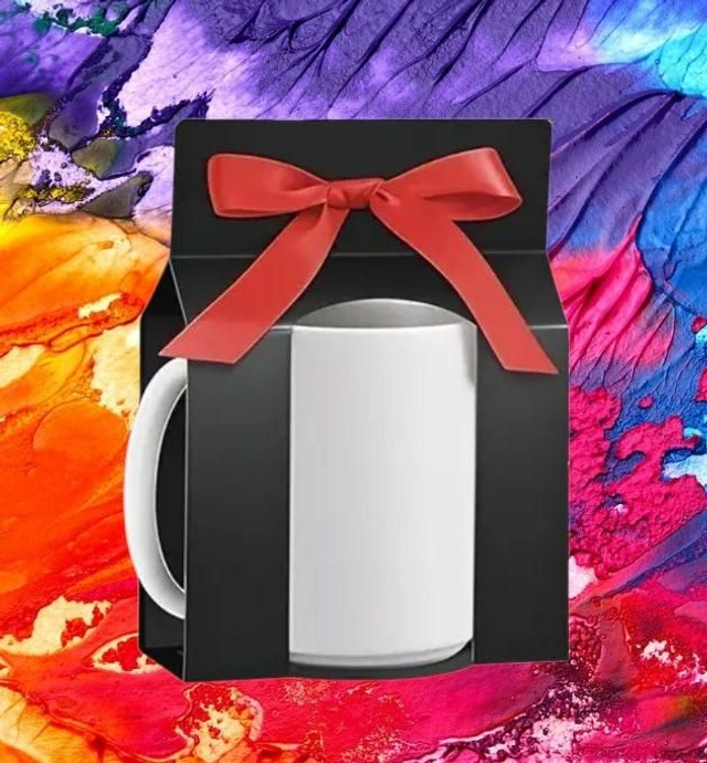 Tassen-Geschenkbox mit Sichtfenster und Band