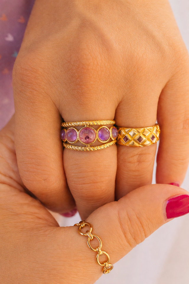 Bague réglable effet tressé Améthyste 