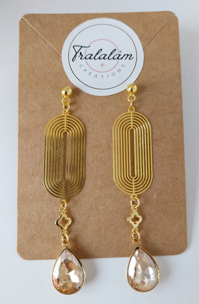 ✨Boucles d oreilles &quot;Art Déco spirales gouttes champagne&quot;✨