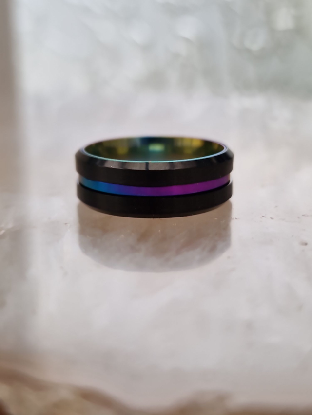 Bague Acier Inoxydable Noir Et Caméléon Multicolore