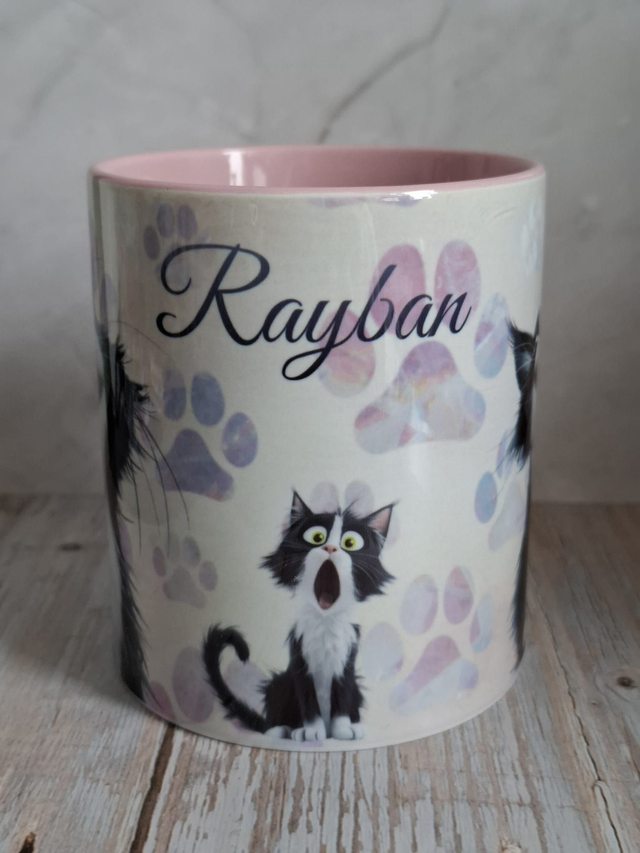 Mug coeur rose chat noir et blanc