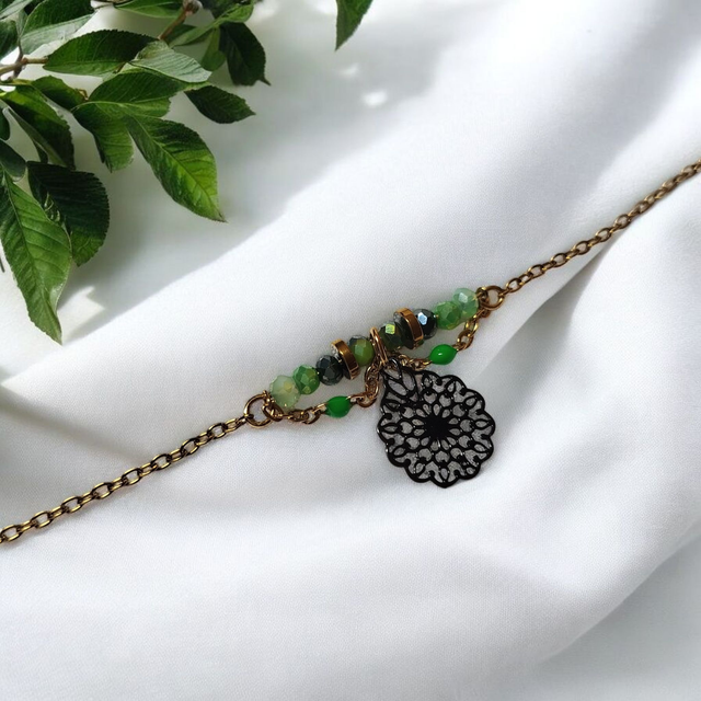 Bracelet acier inoxydable vert noir et doré