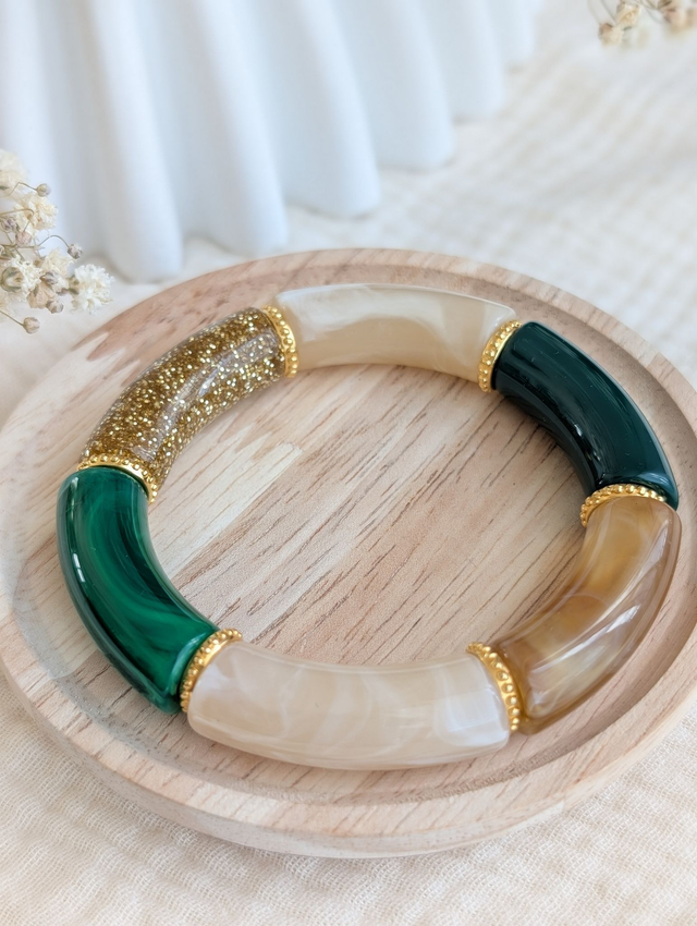 Bracelet jonc Marie vert ambre glitter