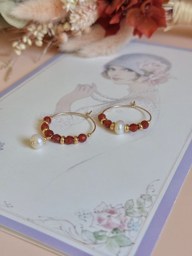 Créoles Cornaline, Perles Philippines, Collection "Envoûtante"