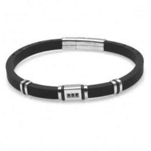 Bracciale uomo in caucciù con inserto in acciaio 