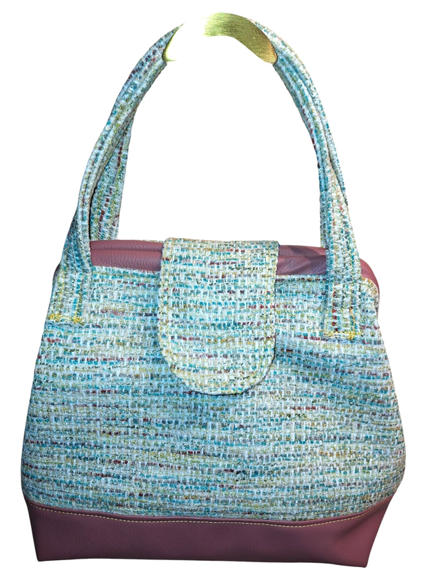 Fabric and vinyl gladstone bag with magnetic clasp