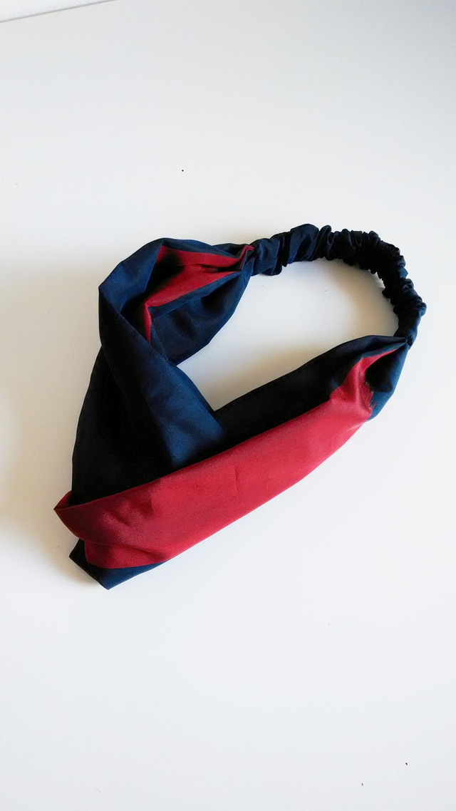 Japanese Vintage Silk Fabric Headband, Arrow Feather YABANE Pattern, Dark Blue Colour Hair Accessory, Gift for Her