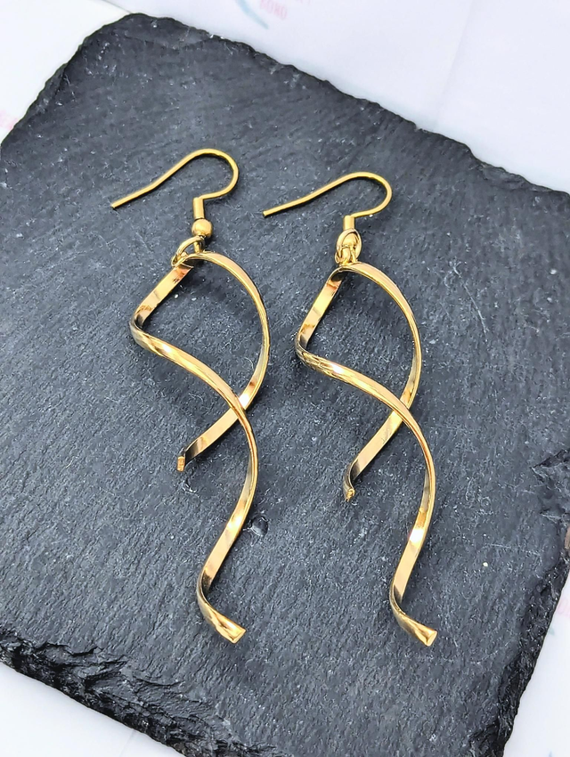 Gold Tone Plated Stainless Steel Spiral Drop Earrings 