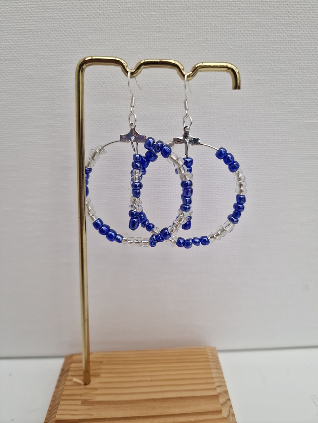 Boucles D'oreilles Créoles Pendantes Acier Perles Violettes Bleues Transparentes