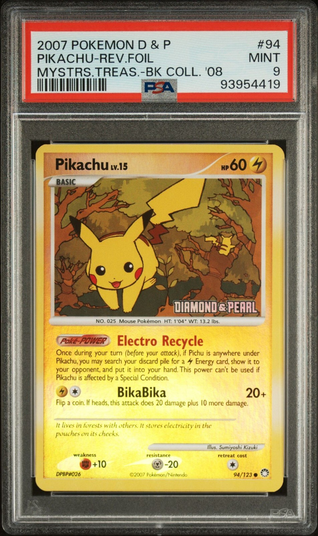 PSA 9 Pokémon D&P Mysterious Treasures 94 Pikachu - Reverse Foil Burger King Promo