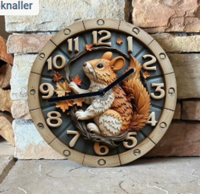 Vintage metalen klok eekhoorn (20cm diameter) Nieuw.