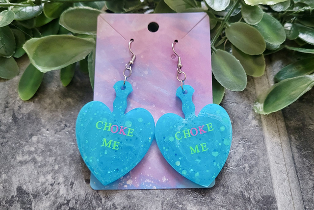 Earrings | CHOKE ME Blue Glitter Swirl Heart Paddle Earrings - Pink and Black Swirl Glitter  | Stainless Steel Hooks