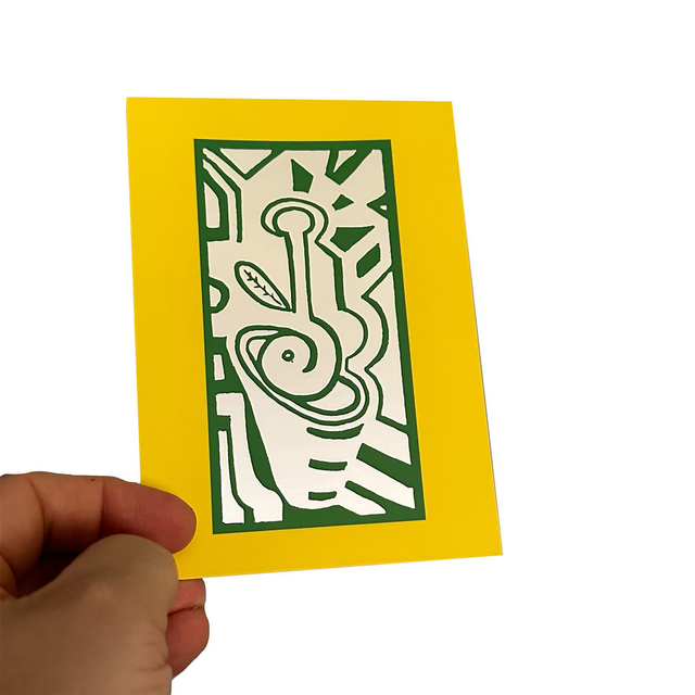 Postkaart JC Foliedruk zilver en geel/groen