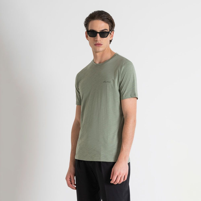 72161043 - Antony Morato T-shirt regular fit in cotone fiammato con logo sul petto