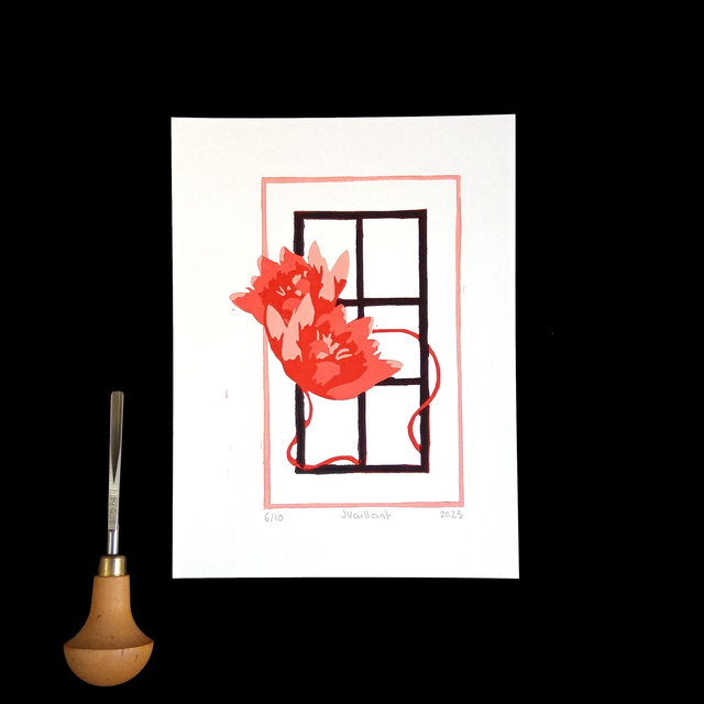 Fenêtre en fleurs Rouge