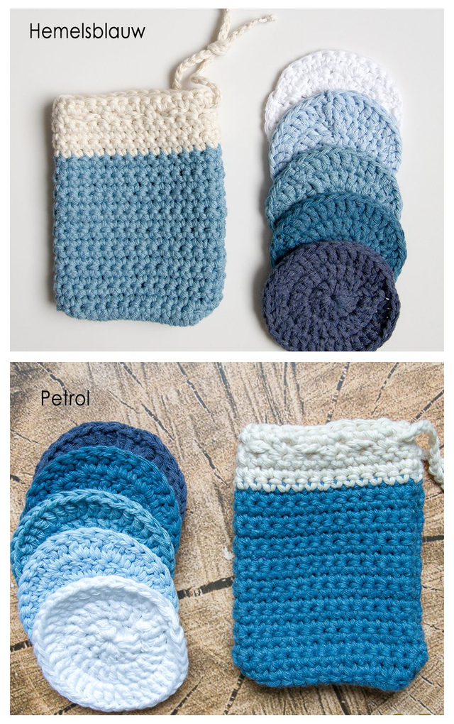 Beauty-set: handgehaakt katoenen zeepzakje en 5 gezichtsscrubbies