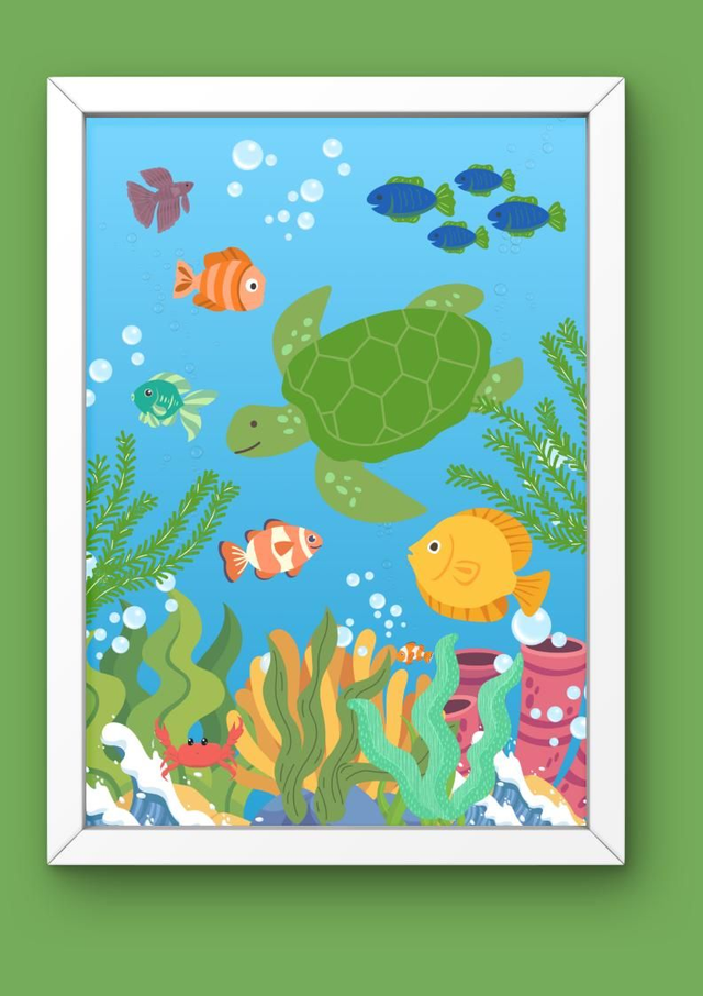 Sea Turtle - Under the Sea Art Print unframed 
