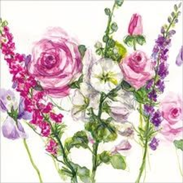 Hollyhocks, Roses &amp; Larkspur A039
