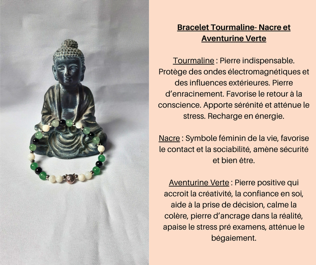 143- Bracelet Tourmaline, Nacre et Aventurine Verte
