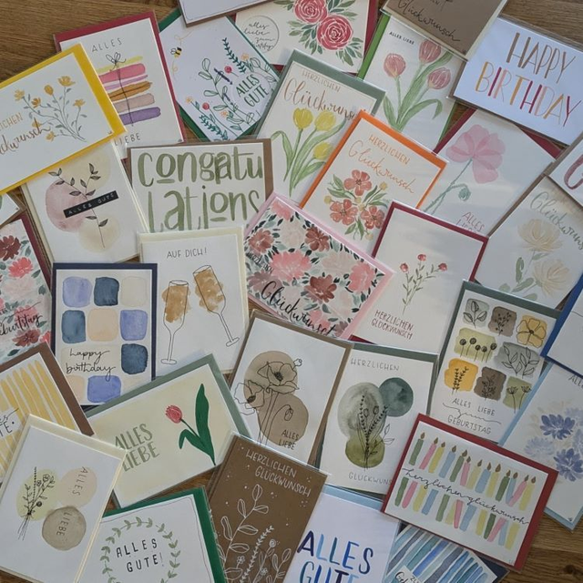 Grußkarte A6 handgemalt - Glückwünsche, Geburtstag