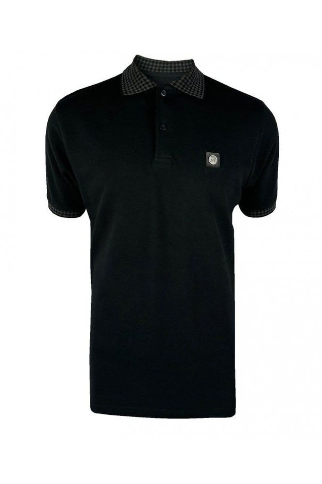 Trojan TR-8933 Mini Gingham Trim Polo - Black