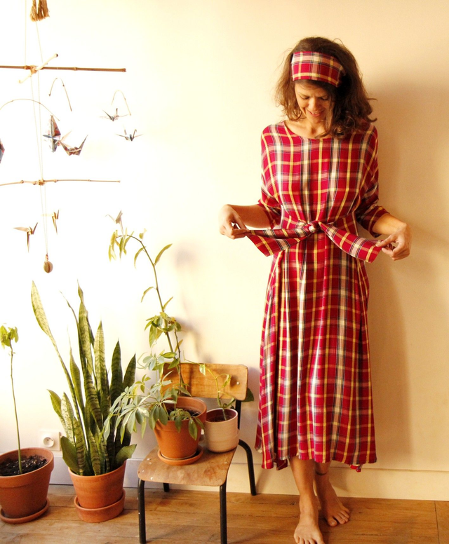  Robe Kdo viscose carreaux fuschia