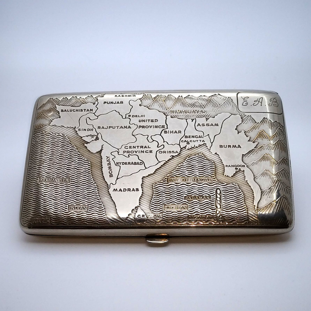 Brass Cigarette Case, Map of India during The Raj to Lid