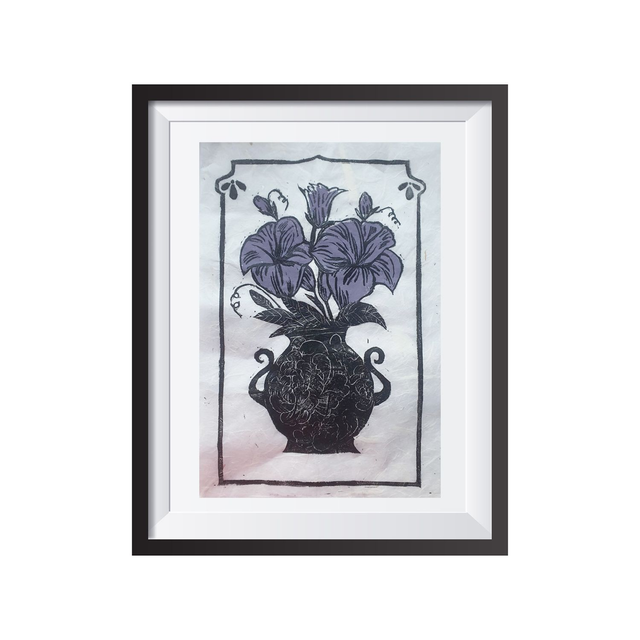 Purple petunias linocut print