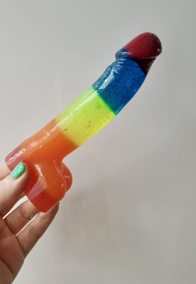 Penis Ornament - Rainbow Stripes - Medium 15cm