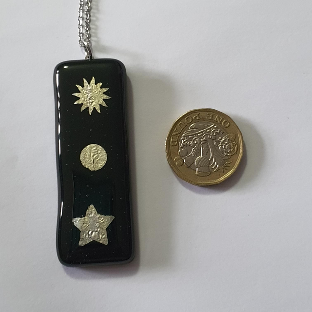 Sun moon star Black pendant &amp; chain NEW