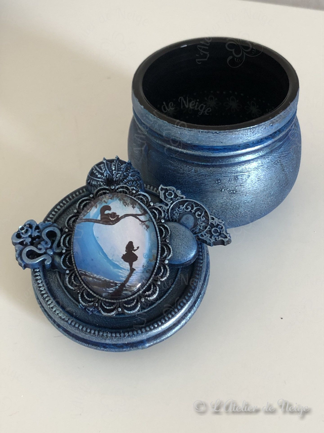 Petit Pot en Verre Alice et le Chat du Cheshire Bleu