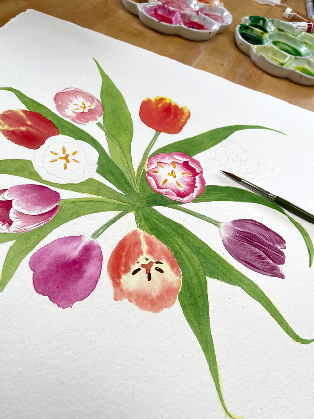 Spring flowers April 24th watercolour workshop at Clonterbook studio